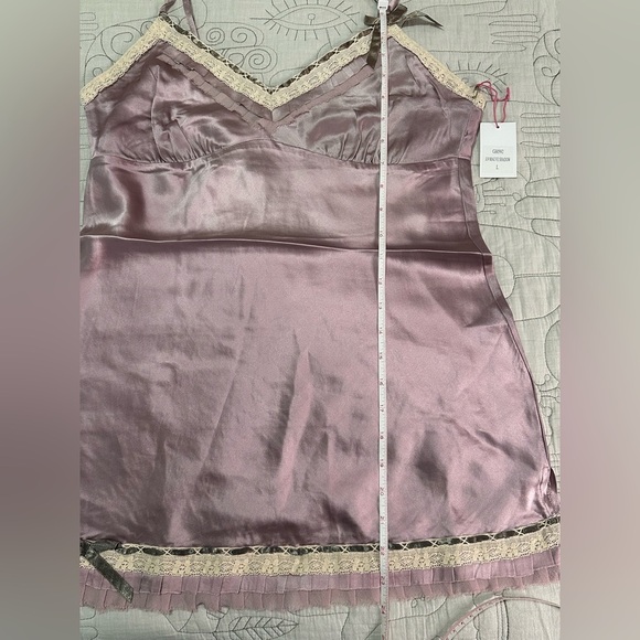 NEW Gold Hawk Silk Chemise Lace Cami Bow Detail Sz L Mauve Shadow - Picture 3 of 7